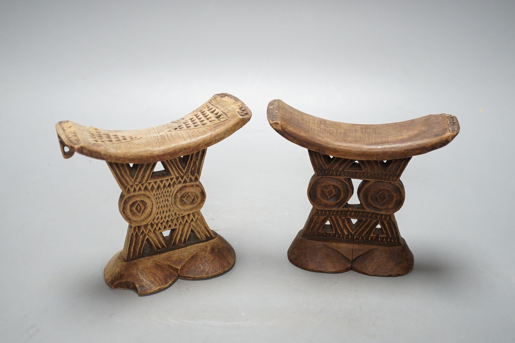 Two Benin carved wood head rests 13cm